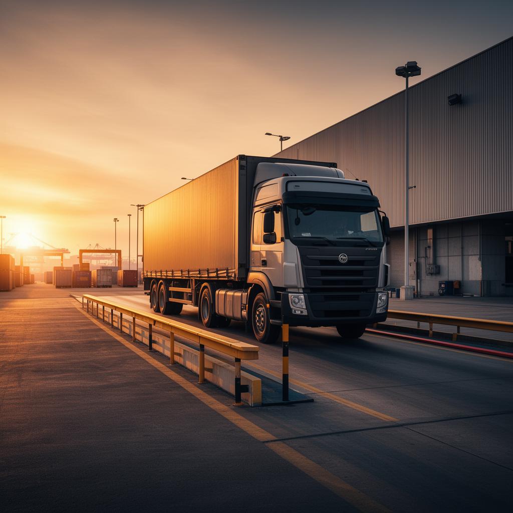 Industrial weighbridge at sunset